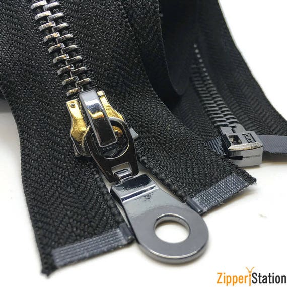GM8OE Black Open end Zipper Gun Metal 8 Heavy Duty Metal Zips