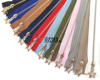 Closed End #3 Zips with Star Pull - Gold Teeth No3 Weight Zipper