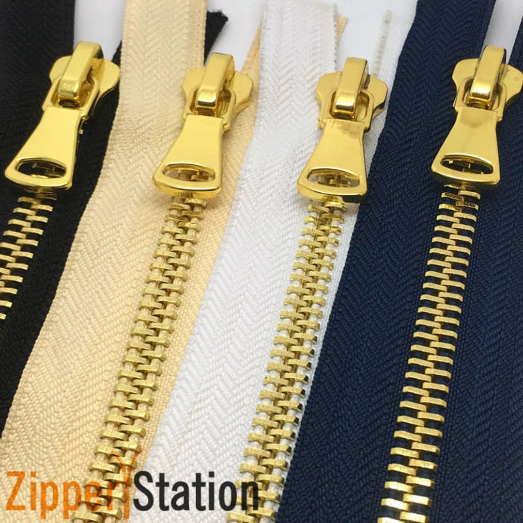 YKK Closed End Nylon Zipper Black Color Golden Brass Teeth Heavy, Heavy Duty Zipper