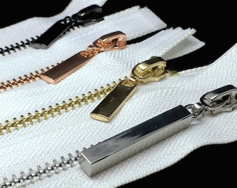 White #3 Open End Metal Zips - Gun Metal, Silver, Gold, Rose Gold, N3 zippers (#3OE)