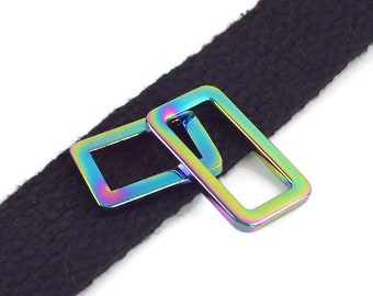 Rainbow Metal Rectangle D rings - Solid Cast loops for webbing - 20 25 33 38 50 mm