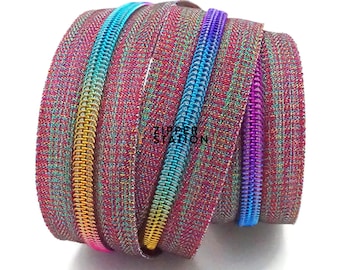 Rainbow teeth Continuous Zip Chain Multi Coloured  - No5 Nylon Coil with Slider