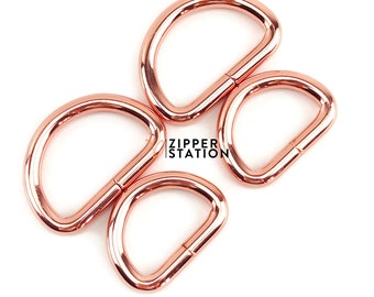 Rose Gold D rings - metal buckles for webbing 20 to 38mm