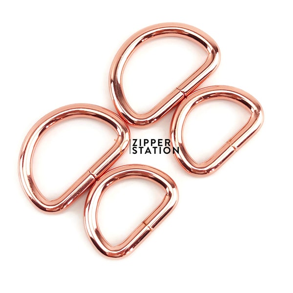 Rose Gold D rings - metal buckles for webbing 20 to 38mm