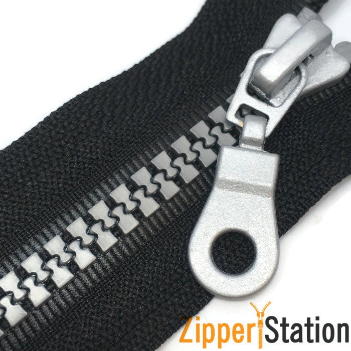 Silver and Brass teeth zippers Black Chunky Open Ended Zip Plastic Teeth 
