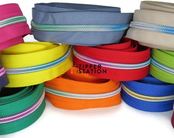 Rainbow Continuous #5 Nylon Coil Zip - 17 colours, craft zipper, cases, bags!!! 2 slides per meter ordered!