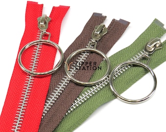 Metal Zips Open End #5 Silver Teeth - No5 Weight Zipper with O ring Puller for coats and jackets