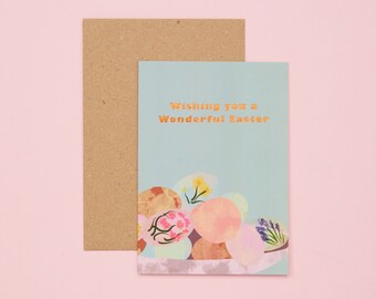 Wishing you a Wonderful Easter - Easter Card / Pack | Blank Card | Eggs Greetings