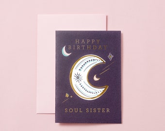 Soul Sister Birthday Moon Card  | Green Card | Birthday Card | Luxury Birthday Card  | Gold Foil Card | Gender Neutral | Moon Card