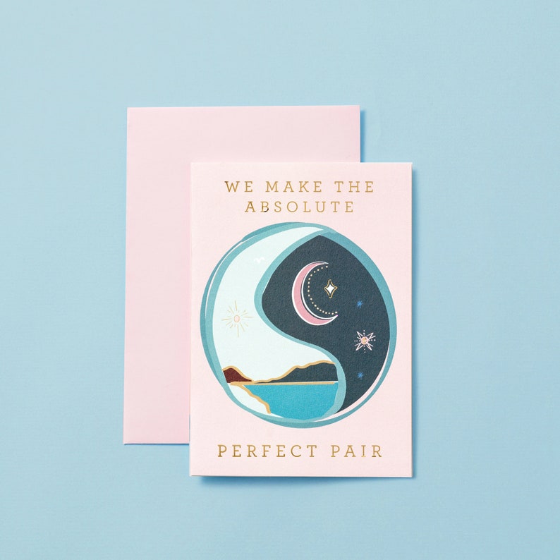 Perfect pair Valentines Day Card Anniversary Opposites Attract Card for Wife Card for Husband Yin and Yang Card Romance Card image 1