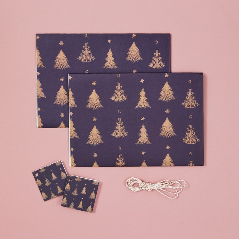 Tree Purple Christmas Gift Wrap / Seasonal Wrap /Holiday Gift Wrap Set Gift Wrap + Tags