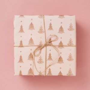 Aesthetic Pink Tree Gift Wrap, Christmas Wrapping Paper, Holiday