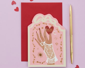 Hip Hip Hooray | Wedding and Engagement Card | Vintage Lace Glove