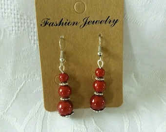 Trio of red beads earrings