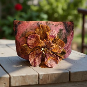Ecoprinted Wool Felt Clutch: Bohemian Flower Handbag
