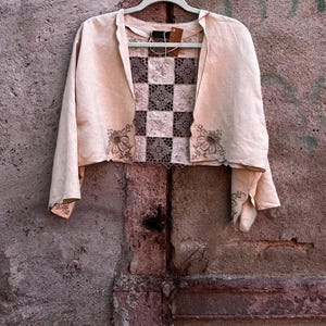 Upcycled Bohemian Clothing, Boho Woman Vintage Jacket, Sustainable Clothing, Handmade Top, Women&#39;s Clothing, Wearable Art