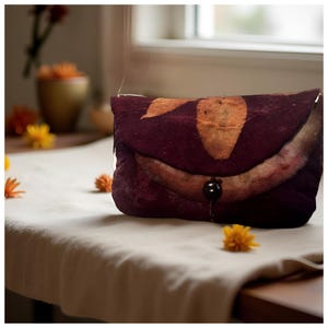 Ecoprinted Felt Clutch Bag: Handmade Wool Bohemian Handbag