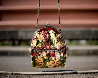 Upcycled Tapestry Handbag: Bohemian Velvet Chain Bag