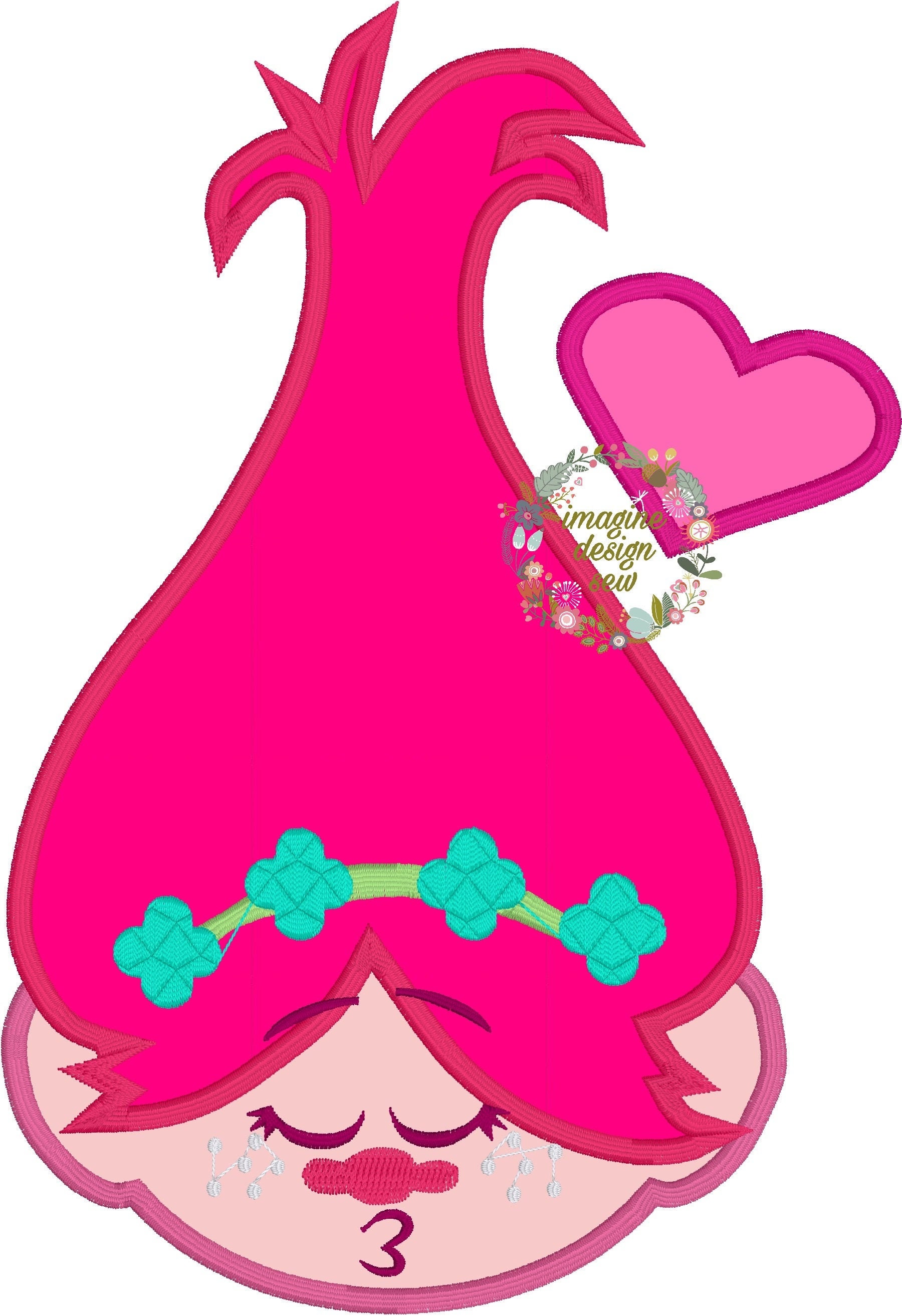Pink Troll emoji applique machine embroidery design Instant Etsy