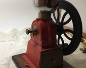 Vintage Counter Top Hand Crank Wheel Cast Iron Coffee Mill Grinder