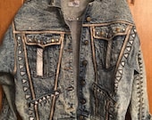 Woman s Vintage 80 s Stone Washed Blue Jean Jacket Embellished