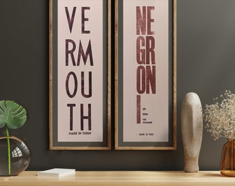 Negroni or Vermout - woodtype 48 x 15 cm
