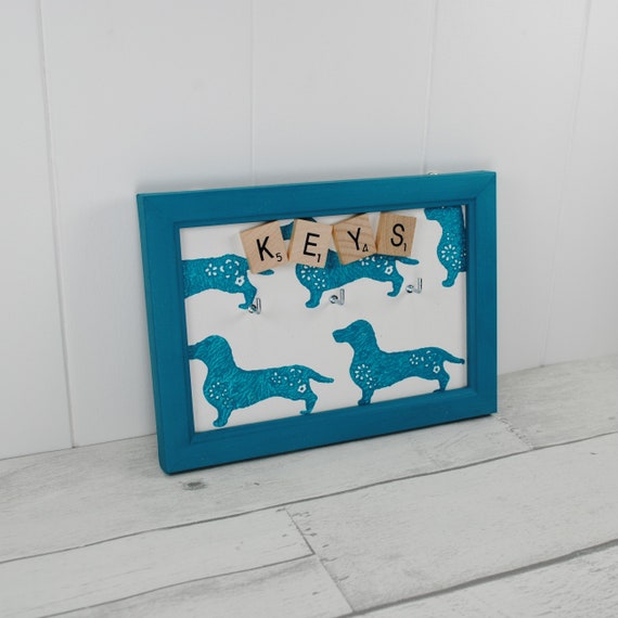 Dachshund printed Key Hooks, handmade upcycled, key holder, key Plaque, key rack, fathers day gift idea, dog lover present, doxie dashie