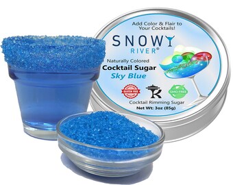 Snowy River All Natural Sky Blue Cocktail Sugar (1x3oz with Rimming Tin) - rimming sugar for drinks, beverage rimmer, margarita glass rimmer