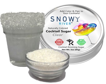 Snowy River All Natural Clear Cocktail Sugar (1x3oz with Rimming Tin) - rimming sugar for drinks, beverage rimmer, margarita, colored sugar