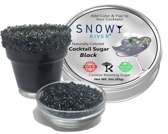 Snowy River All Natural Black Cocktail Sugar (1x3oz Tin) - rimming sugar for drinks, beverage rimmer, colored sugar in rimming tin
