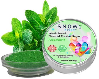 Snowy River Peppermint Flavored Cocktail Sugar (1x3oz tin), Flavored Cocktail Rimmer, Flavored Sugars, Flavored Rimmers, Cocktail Garnish