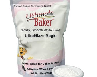 Ultimate Baker UltraGlaze Magic (14oz), Perfect Natural Mirror Glaze for Donuts and Icing, Glossy White Finish.