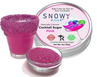 Snowy River All Natural Pink Cocktail Sugar (1x3oz with Rimming Tin) - rimming sugar for drinks, beverage rimmer, margarita, colored sugar