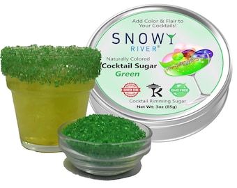 Snowy River All Natural Green Cocktail Sugar (1x3oz with Rimming Tin) - rimming sugar for drinks, beverage rimmer, margarita, colored sugar