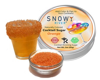 Snowy River All Natural Orange Cocktail Sugar (1x3oz with Rimming Tin) - rimming sugar for drinks, beverage rimmer, margarita, colored sugar