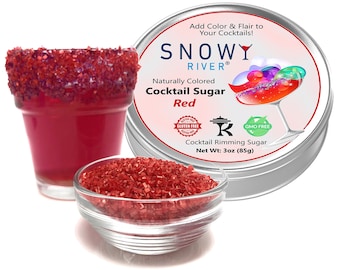 Snowy River All Natural Red Cocktail Sugar (1x3oz with Rimming Tin) - rimming sugar for drinks, beverage rimmer, margarita, colored sugar
