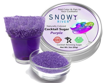 Snowy River All Natural Purple Cocktail Sugar (1x3oz with Rimming Tin) - rimming sugar for drinks, beverage rimmer, margarita, colored sugar