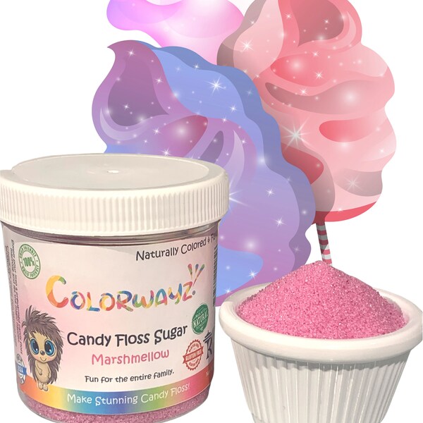 Colorwayz Natural Marshmellow Cotton Candy Floss Sugar (1x5oz), Natural Candy Cane, Colored Sugar, Party Favors for Kids, Decorating Sugar