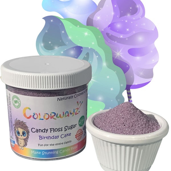 Colorwayz Natural Birthday Cake Cotton Candy Floss Sugar (1x5oz), Natural Candy Cane, Colored Sugar, Party Favors for Kids, Decorating Sugar