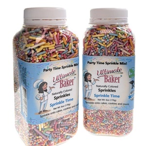 Ultimate Baker Sprinkle Time Mix (1x6oz Gift Bottle) - Vegan, Naturally Colored Sprinkles for Cakes, Cookies and Desserts