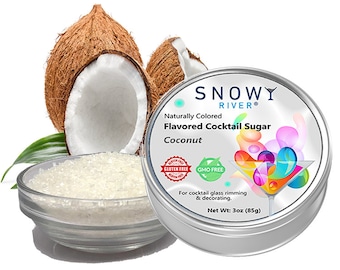 Snowy River Coconut Flavored Cocktail Sugar (1x3oz tin), Flavored Cocktail Rimmer, Flavored Sugars, Flavored Rimmers, Cocktail Garnish