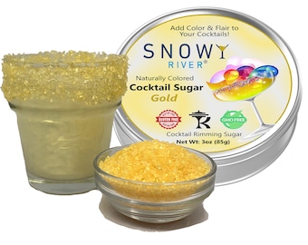 Snowy River All Natural Gold Cocktail Sugar (1x3oz with Rimming Tin) - rimming sugar for drinks, beverage rimmer, margarita, colored sugar
