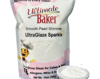 Ultimate Baker UltraGlaze Sparkle (14oz), Perfect Natural Mirror Glaze for Donuts and Icing, Glossy Pearl Finish with Sparkle.
