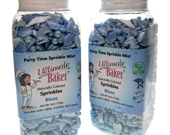 Ultimate Baker Blues Sprinkle Mix (1x6oz Gift Bottle) - Vegan, Naturally Colored Sprinkles for Cakes, Cookies and Desserts