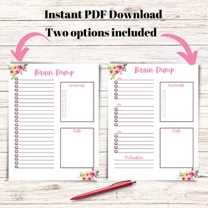 Brain Dump list, Planner insert, Organize your thoughts, To-do list, Printable Brain Dump download