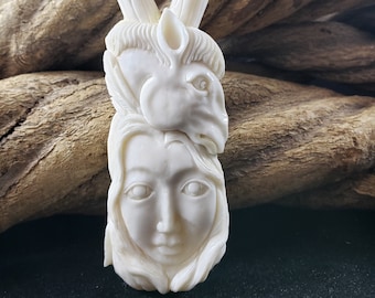 Spirit Series: Close Eyed Woman and Horse Kuripe - Hand Carved Bone