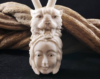 Spirit Series: Woman and Cougar Kuripe - Hand Carved Bone