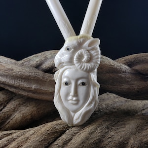 Spirit Series: Woman and Ram Kuripe - Hand Carved Bone