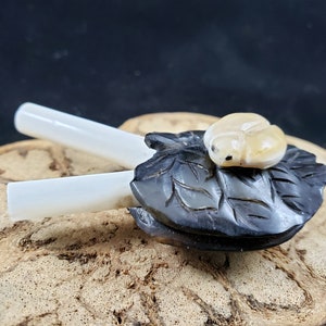 Water Bug on Lotus Leaf Kuripe - Hand Carved Horn