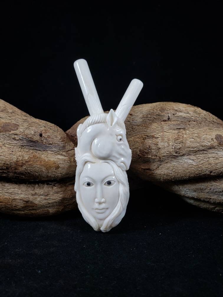 Spirit Series: Woman and Horse Kuripe - Hand Carved Bone